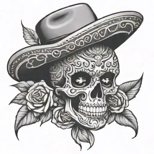 Chicano style skull mariachi sobero tattoo design idea