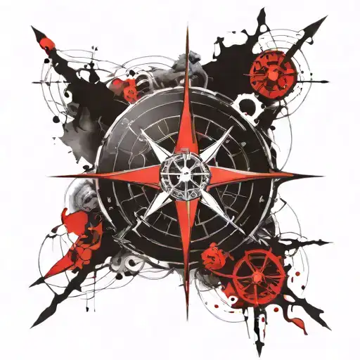 Create a design for a compass rose tattoo inspired by the work of Hans Ruedi Giger. tattoo design idea