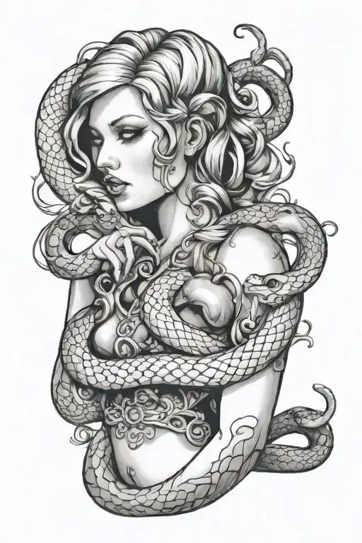eve eating the apple and snake wrapped tattoo design idea