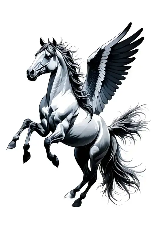 Feathers and pegasus horse tattoo design idea