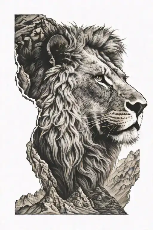 lion majestic mountain range tattoo design idea