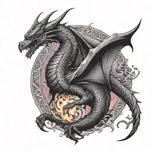 dragon encased in lavender and fire breathing dragon tattoo design idea