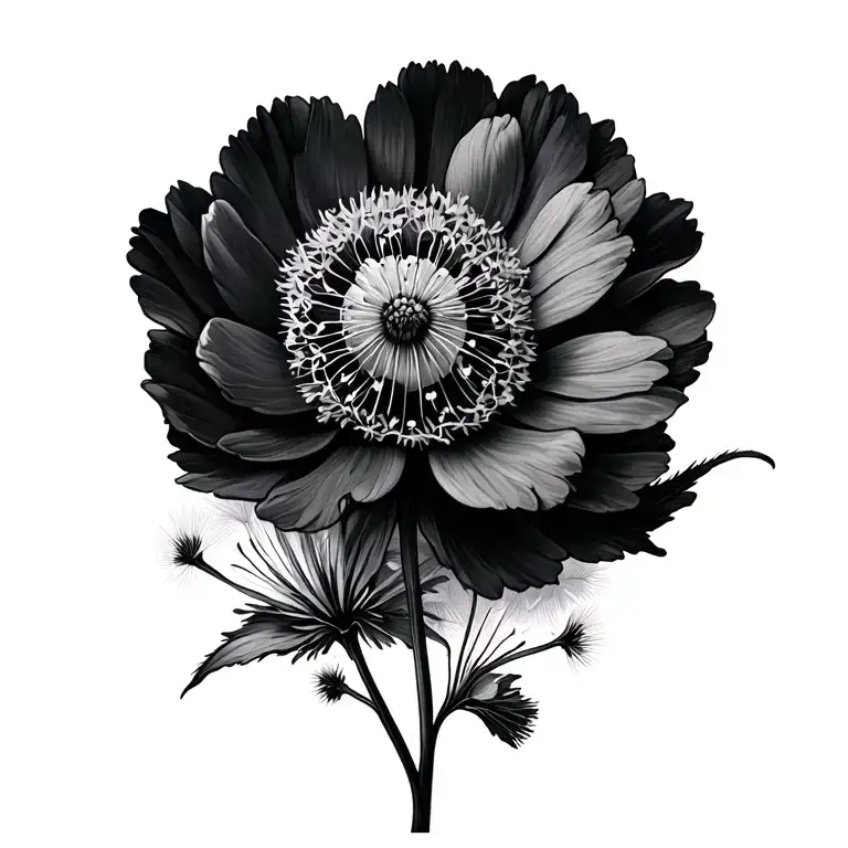 anemone flower and dandelions intertwined tattoo design idea