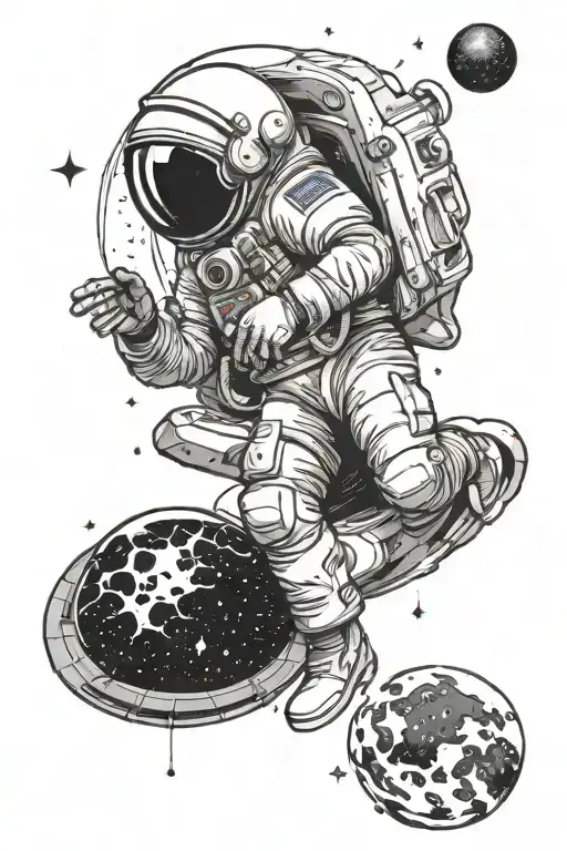 astronaut looking into black hole eating star tattoo design idea