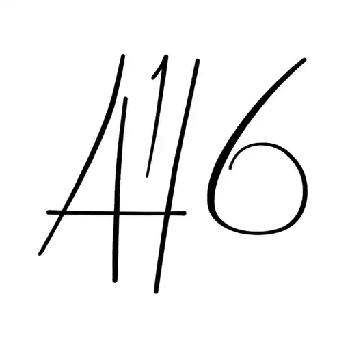 The number "416" written in elegant handwritten script style, thin and minimalist, black ink on white background tattoo design idea