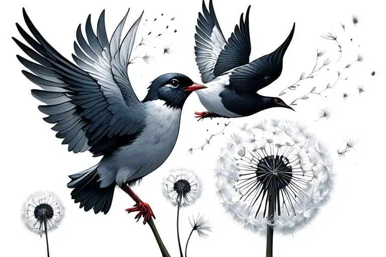 everything happens for a reason with dandelion blowing birds tattoo design idea