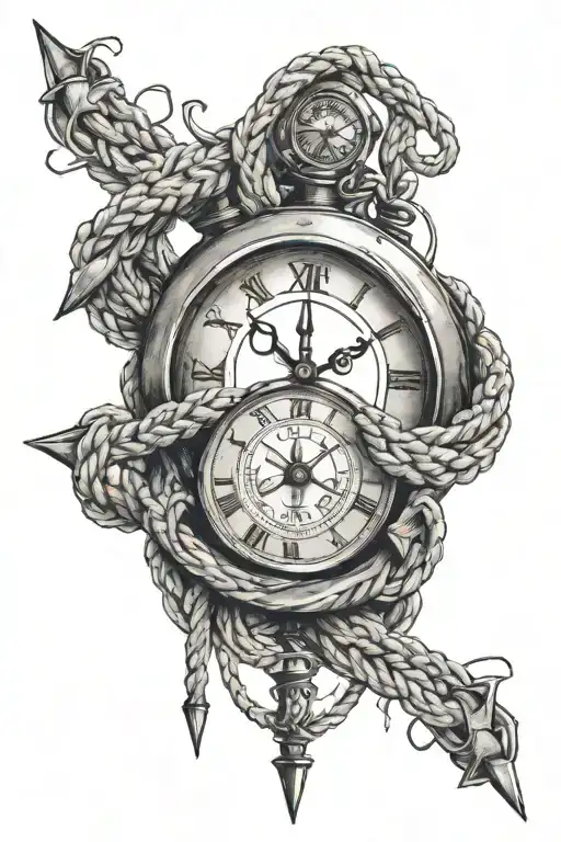 Create a tattoo design inspired by shibari rope bondage with a heart and a clock to represent the date august 18 tattoo design idea