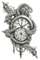 Create a tattoo design inspired by shibari rope bondage with a heart and a clock to represent the date august 18 tattoo design idea