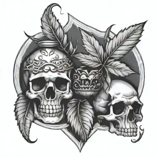 skulls and pot leaf tattoo design idea
