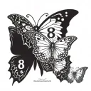 three butterflies with the numbers 1, 4, and 8  tattoo design idea