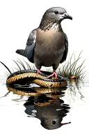 A dove sitting by water. Its reflection is a rattlesnake. tattoo design idea
