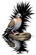 A dove sitting by water. Its reflection is a rattlesnake. tattoo design idea