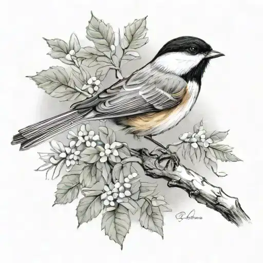 chickadee in flight  tattoo design idea
