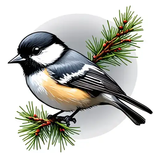 black-capped chickadee winter tattoo design idea