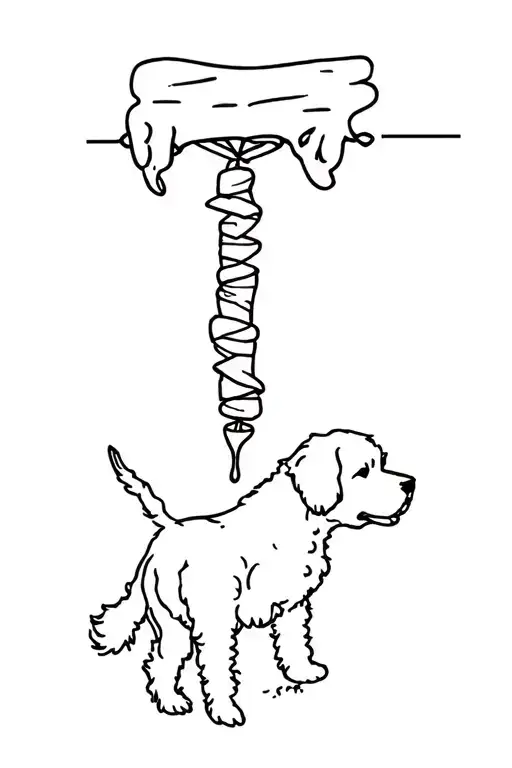 An aesthetic tattoo mostly only in black in of a kebab, a shawarma and a labradoodle dog. The tattoos should be small  tattoo design idea