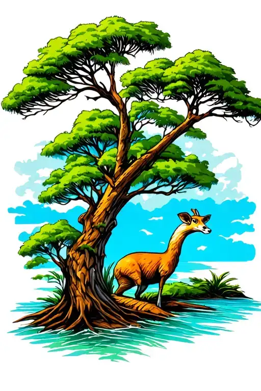South Carolina coastal themed with moss trees and animals tattoo design idea