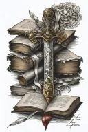 sword and bible scripture tattoo design idea