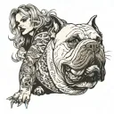 XXL american bully with gangster woman owner tattoo design idea