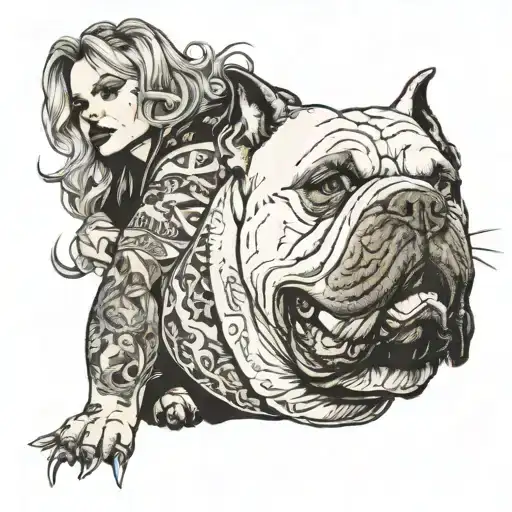 XXL american bully with gangster woman owner tattoo design idea