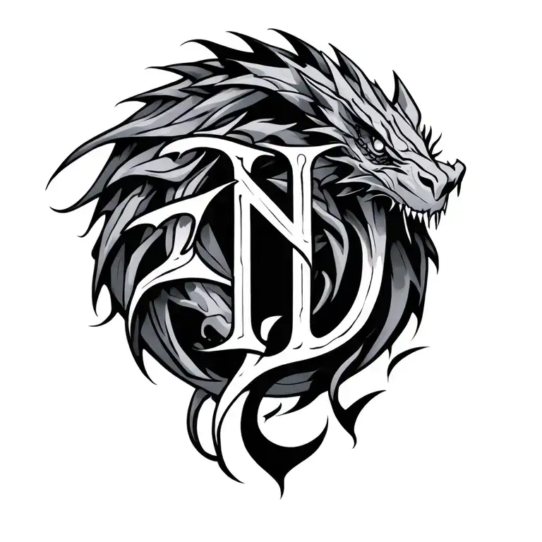 tribal Bone dragon made out of the letters E N V and E tattoo design idea