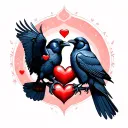 2 crows flying  holding hearts tattoo design idea