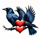 2 crows flying  holding hearts tattoo design idea