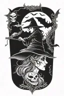 halloween witch and bat tattoo design idea