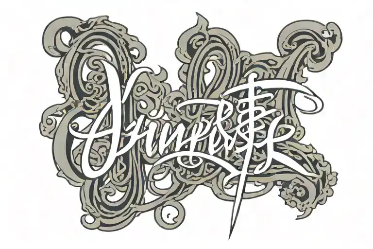 Cursive lettering with gothic shading and effects that says the word "CHINESE" with design tattoo design idea