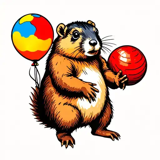 Groundhog holding a ballon tattoo design idea