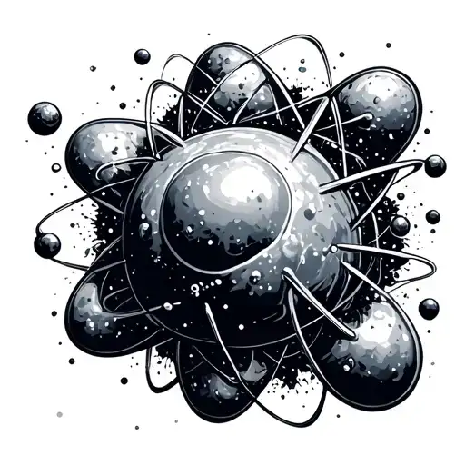hydrogen atom with elementary particles flying tattoo design idea