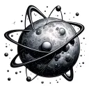 hydrogen atom with elementary particles flying tattoo design idea