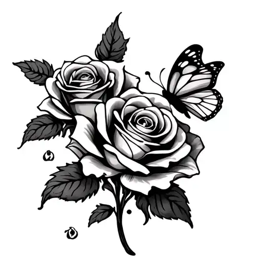 Fire Rose Unity Survivor tattoo with 2 roses and a butterfly with the body of a semicolon resting on flower  tattoo design idea