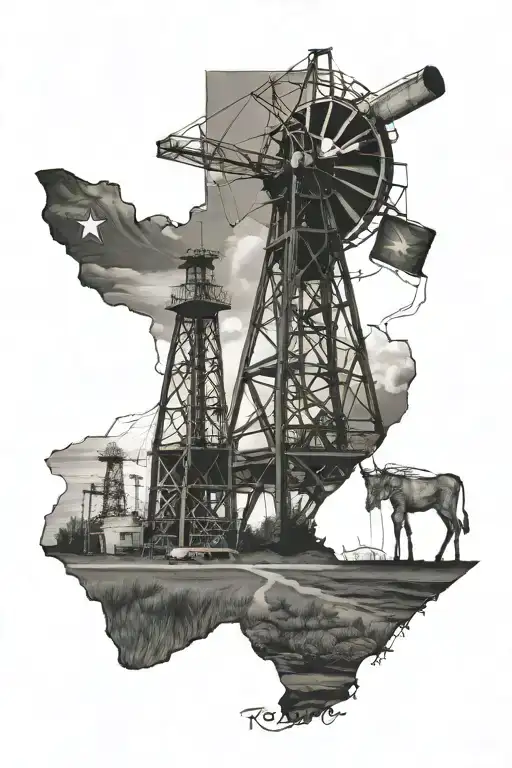 texas state outline with oil derricks and pumping units inside  tattoo design idea