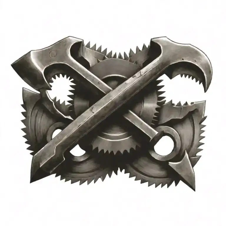 hammers with a sawblade in background tattoo design idea