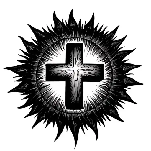 Make a sun with a cross inside of it tattoo design idea