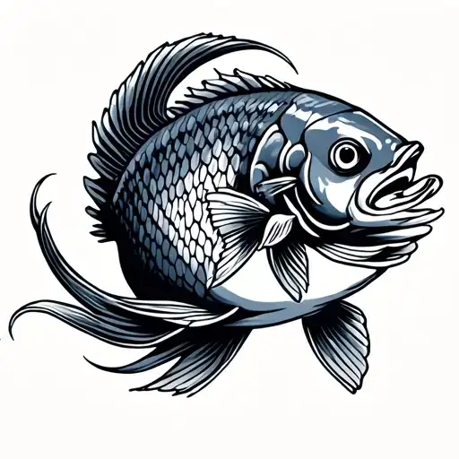 Japanese fish in space and sea tattoo design idea
