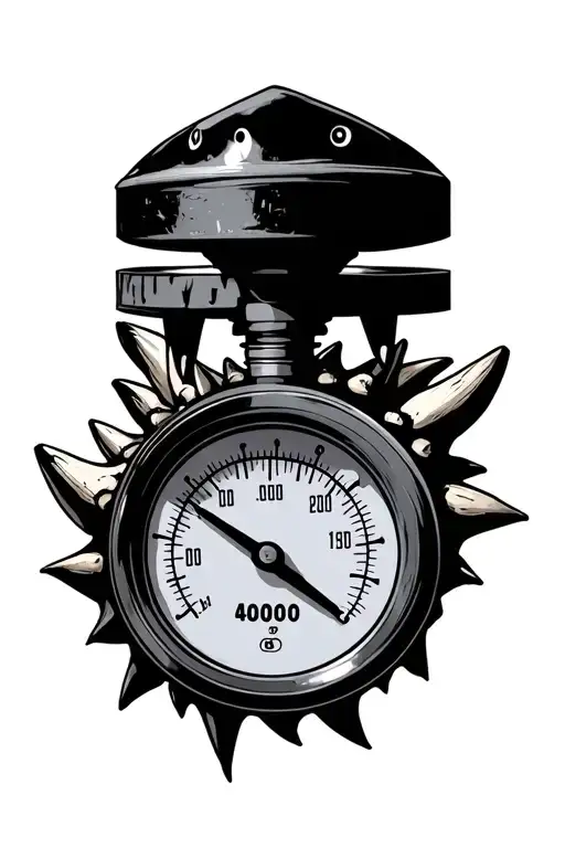 4000psi pressure gauge surrounded by shark teeth with the gauge pointing at 0psi tattoo design idea