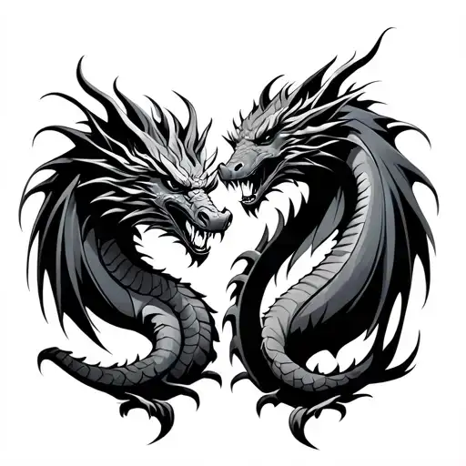 two dragons facing each other diagonally tattoo design idea