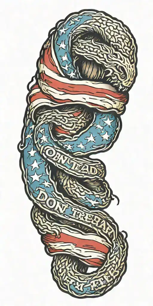 American flag waving military tattoo with the phrase don't tread on me tattoo design idea