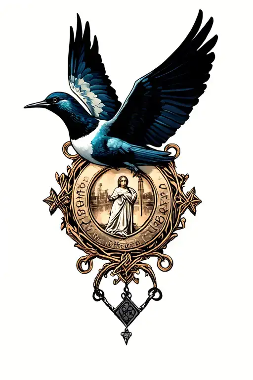 swallow and Saint Christopher medallion tattoo design idea