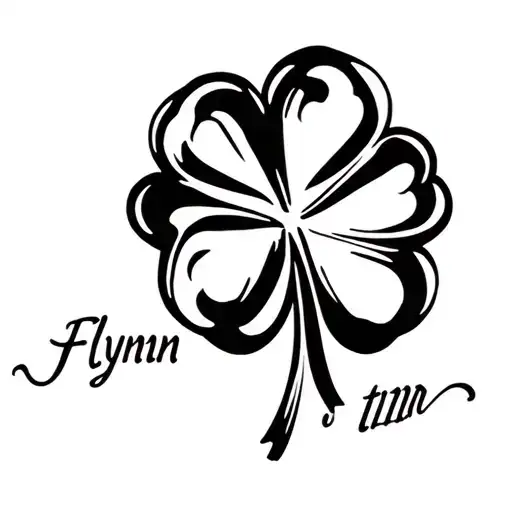 a shamrock where the stem says Flynn in script handwriting  tattoo design idea