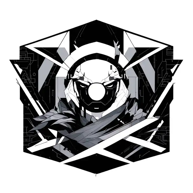 Cyberpunk Japanese geometric design incorporating tattoo design idea