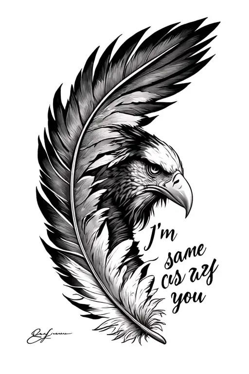 2 eagle feathers. inscription I'm same crazy as you tattoo design idea