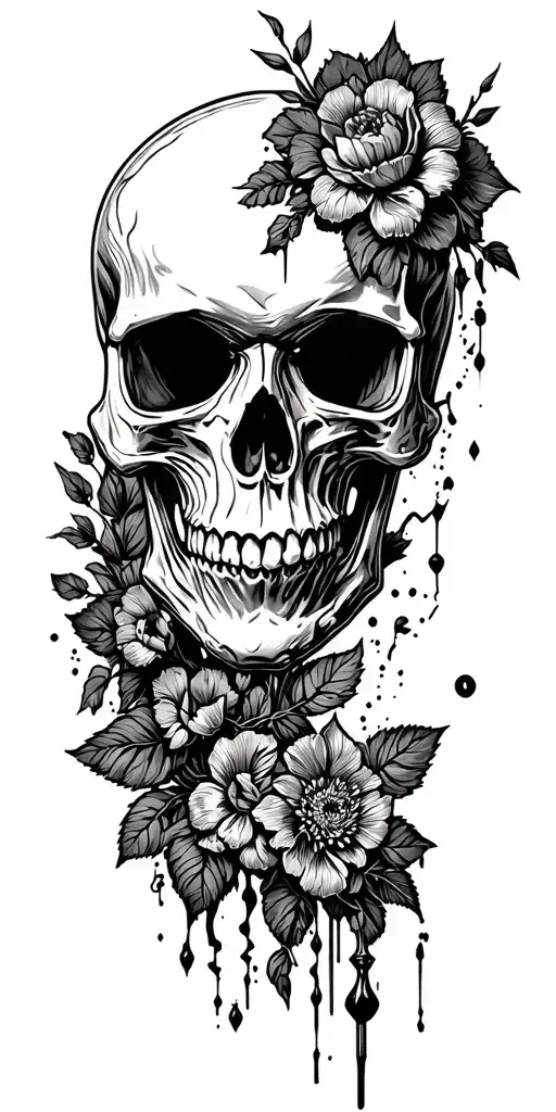skull soft shading incorporating elements tattoo design idea