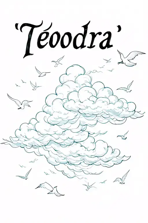 "Teodora" Heavenly clouds and birds flying tattoo design idea