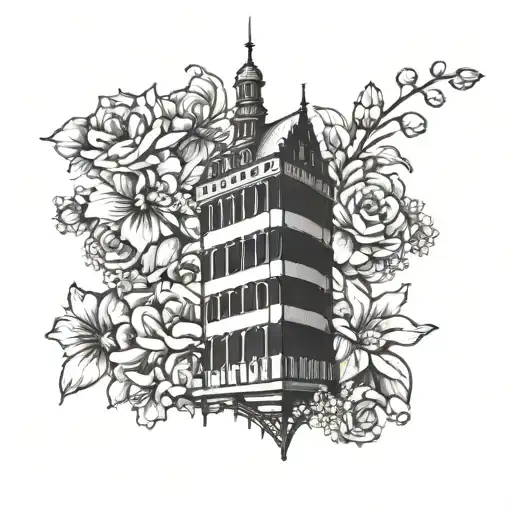 hamburg tower surrounded by flowers tattoo design idea