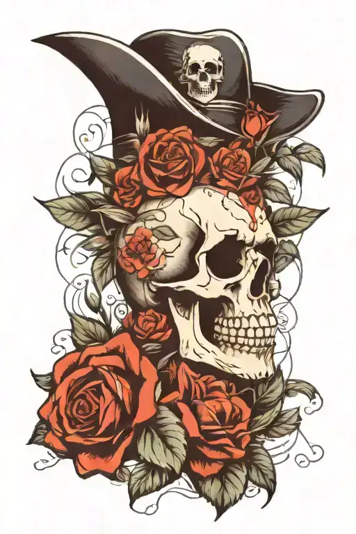 skull flowers and compas and world map growth strength family tattoo design idea