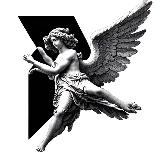 renaissance angel AND GEOMETRIC LINES tattoo design idea