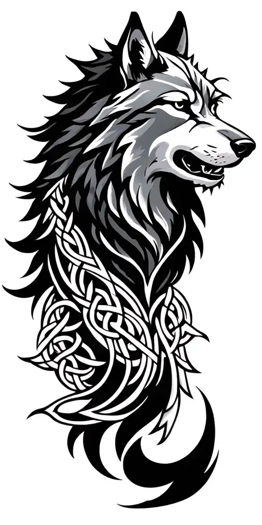 Celtic wolf surrounded tattoo design idea