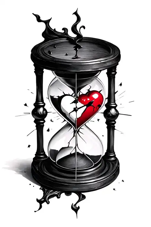 broken heart clock broken hourglass tattoo design idea
